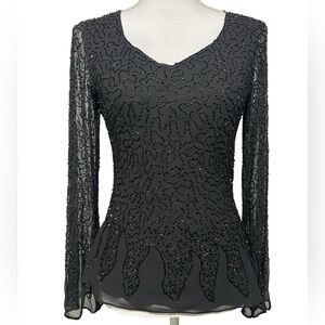 J KARA / Black Beaded Formal Top / Small